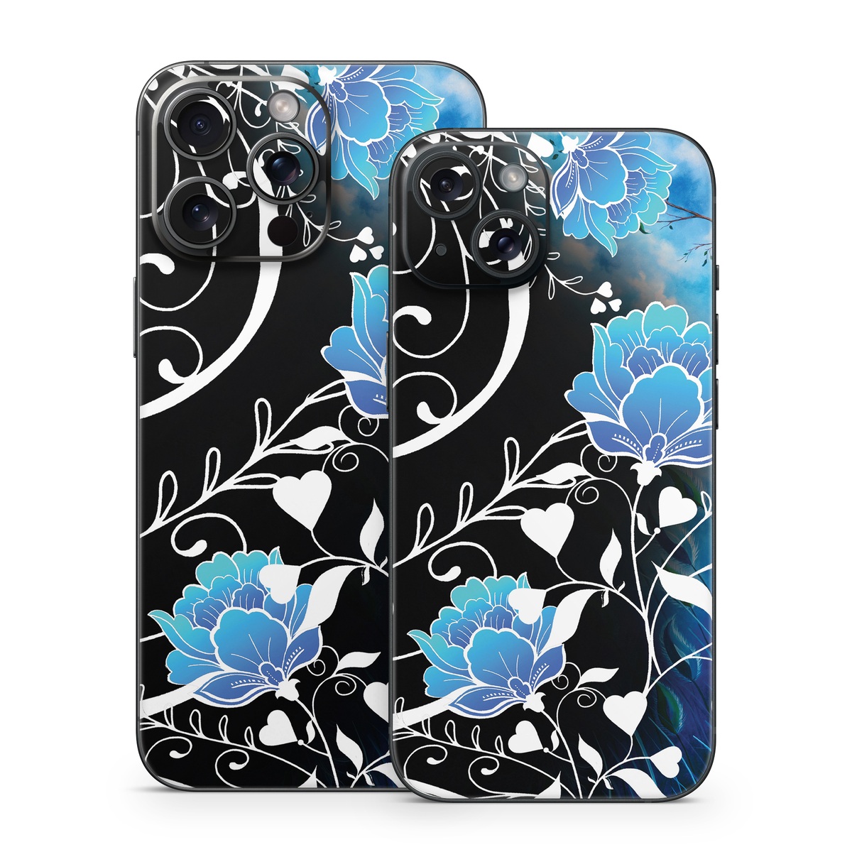 iPhone 15 Series Skin design of Blue, Pattern, Graphic design, Design, Illustration, Organism, Visual arts, Graphics, Plant, Art, with black, blue, gray, white colors