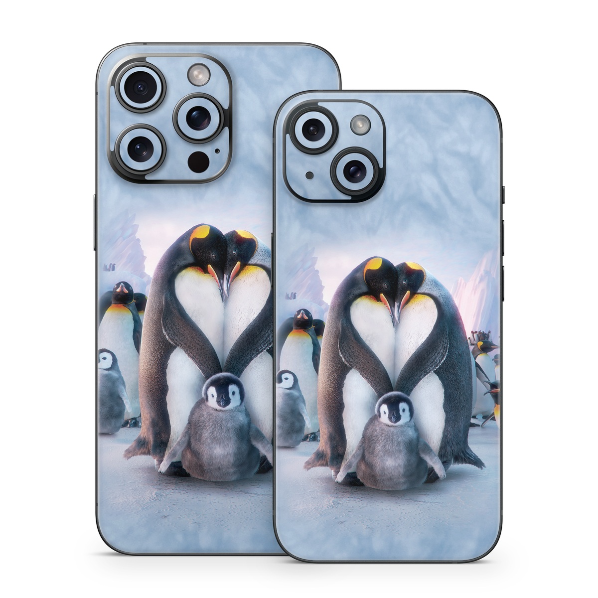 iPhone 15 Series Skin design of Bird, Vertebrate, Flightless bird, Penguin, Gentoo penguin, Emperor penguin, King penguin, Beak, Wildlife, Arctic, with gray, black, blue, purple colors