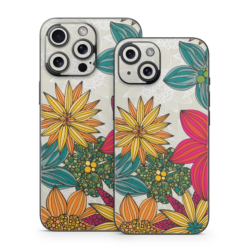 iPhone 15 Series Skin design of Floral design, Pattern, Flower, Wildflower, Plant, Botany, Leaf, Design, Textile, Visual arts, with blue, yellow, red, green, orange, gray colors