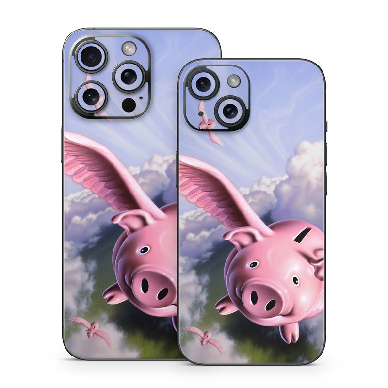 iPhone 15 Series Skin design of Cloud, Sky, Happy, Pink, Bird, Art, Wing, Snout, Wind, Fictional character, with pink, white, blue, gray, green colors