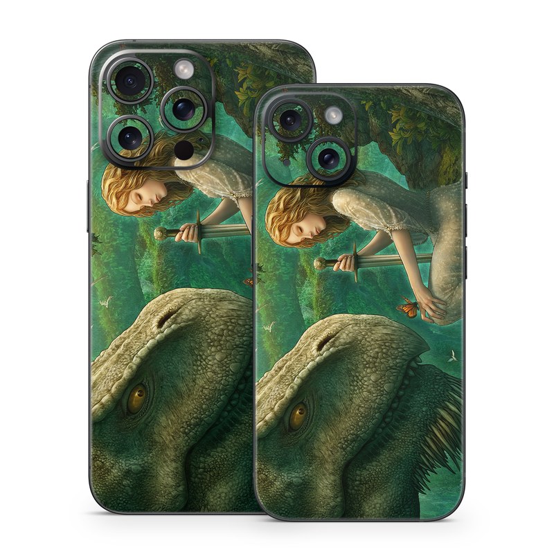 iPhone 15 Series Skin design of Dinosaur, Cg artwork, Mythology, Fictional character, Troodon, Extinction, Velociraptor, Illustration, Animated cartoon, Tyrannosaurus, with black, green, gray, red colors