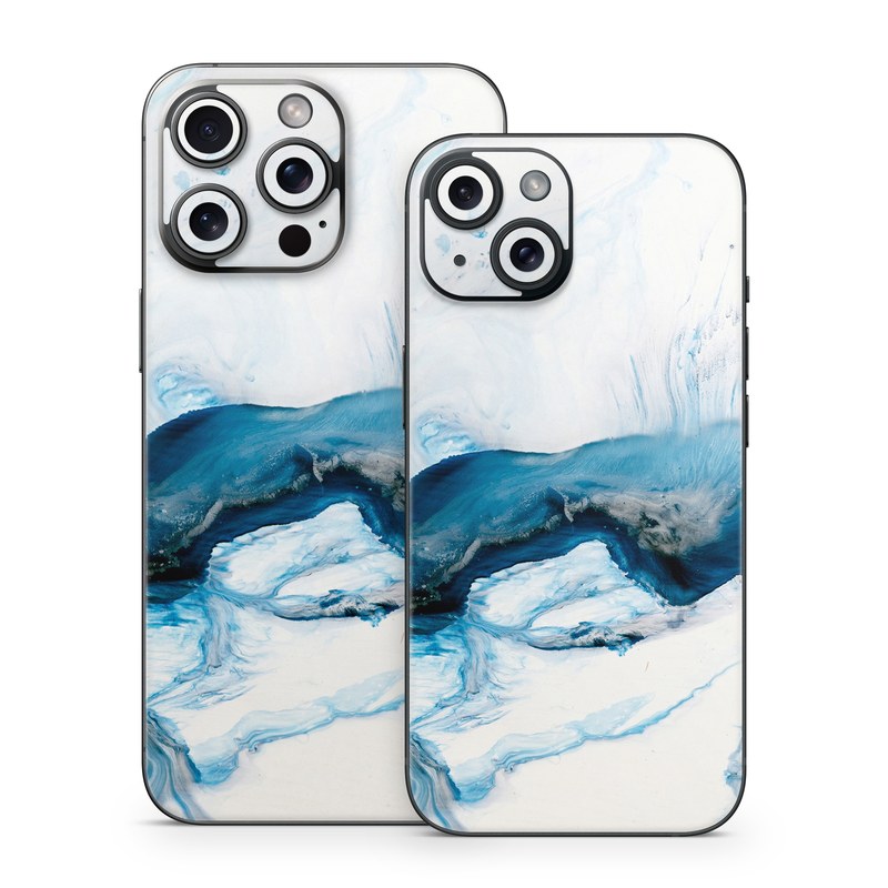 iPhone 15 Series Skin design of Glacial landform, Blue, Water, Glacier, Sky, Arctic, Ice cap, Watercolor paint, Drawing, Art, with white, blue, black colors