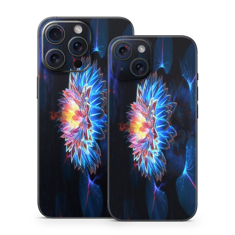 iPhone 15 Series Skin design of Water, Light, Fractal art, Organism, Electric blue, Aquatic plant, Darkness, Plant, Art, Space, with black, blue, gray colors