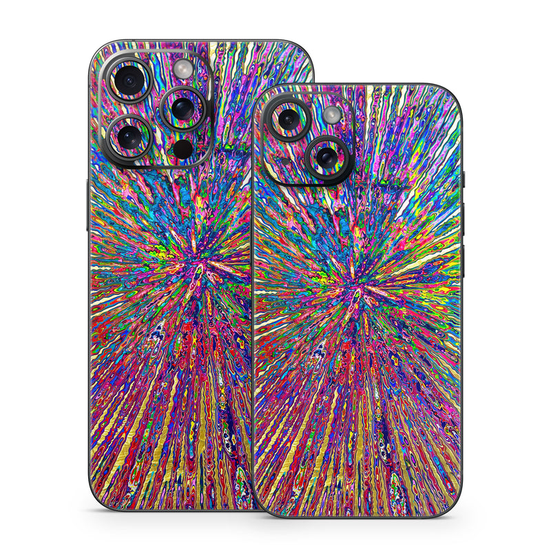 iPhone 15 Series Skin design of Blue, Red, Yellow, Orange, Pink, Psychedelic art, Modern art, Pattern, with yellow, red, orange, blue, green, purple colors