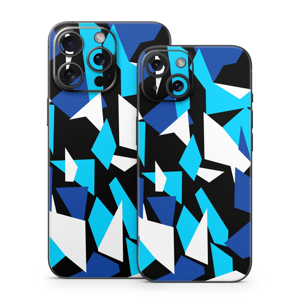 iPhone 15 Series Skin design of Blue, Pattern, Turquoise, Cobalt blue, Teal, Design, Electric blue, Graphic design, Triangle, Font, with blue, white, black colors