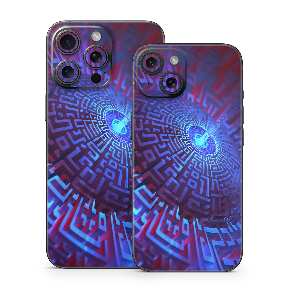iPhone 15 Series Skin design of Blue, Light, Fractal art, Electric blue, Purple, Water, Psychedelic art, Organism, Art, Spiral, with black, blue colors