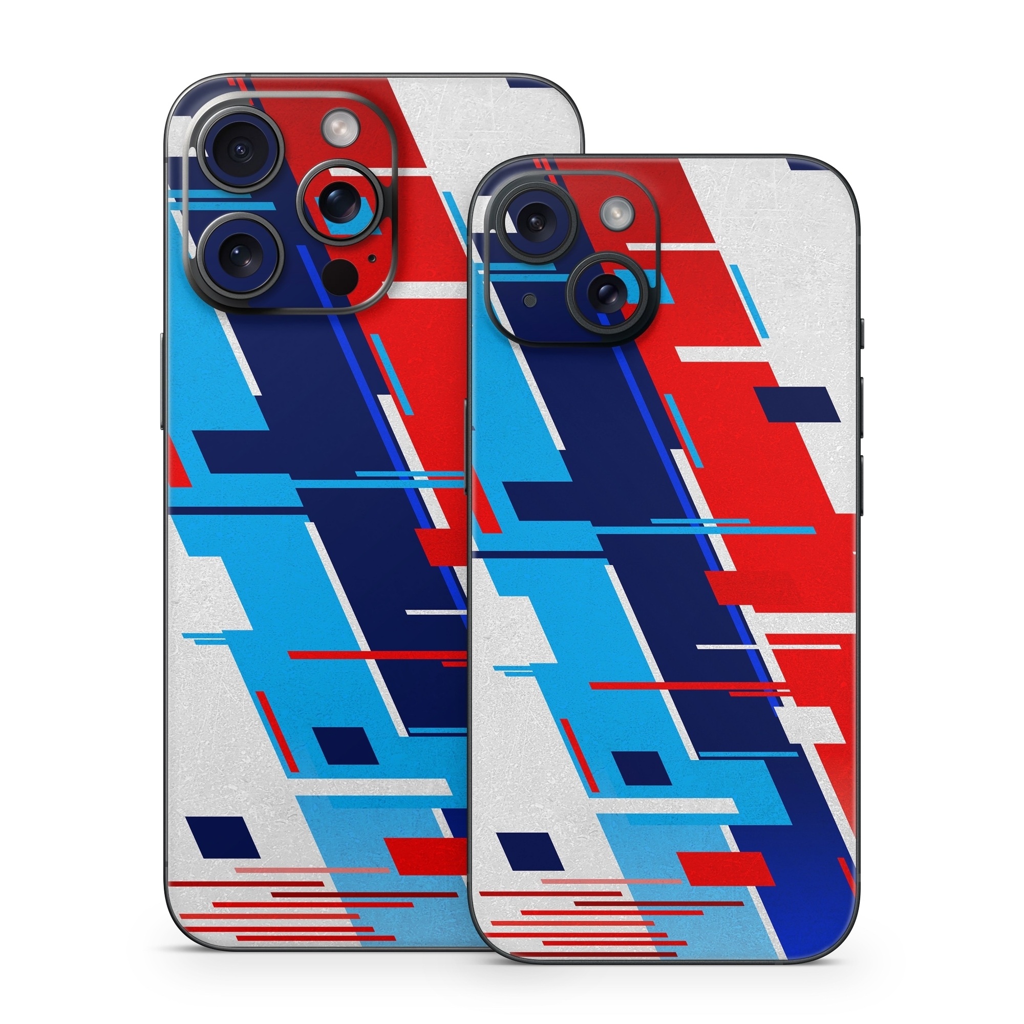 iPhone 15 Series Skin design of Azure, Font, Material property, Parallel, Electric blue, Slope, Graphics, Carmine, Brand, Rectangle, with gray, blue, black, red, purple colors