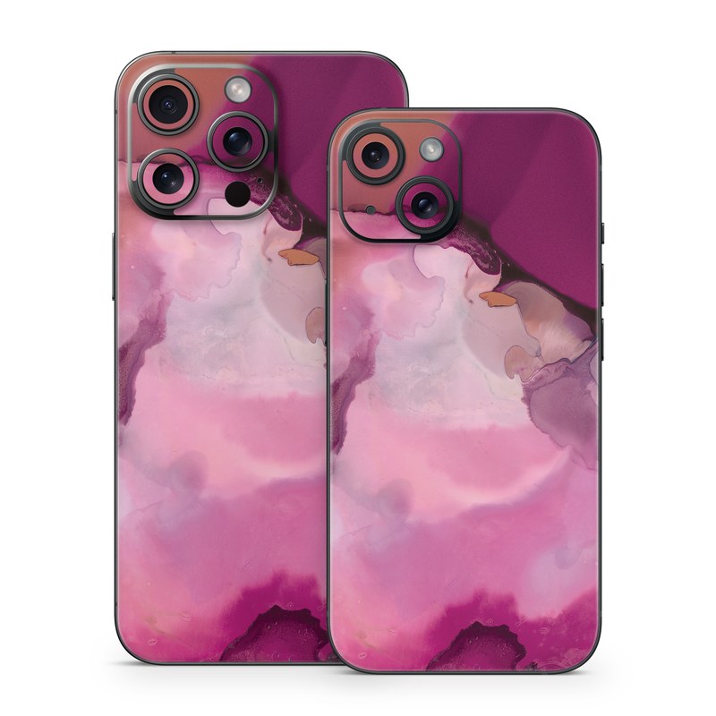 iPhone 15 Series Skin design of Purple, Pink, Watercolor paint, Magenta, Illustration, Art, with white, red, pink, white colors
