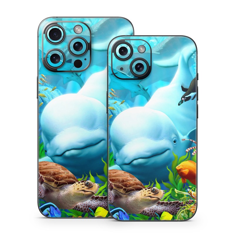 iPhone 15 Series Skin design of Green, Blue, Azure, Natural environment, Underwater, Organism, Mammal, Art, Marine biology, Aqua, with blue, green, red, white, brown, yellow, orange, blue colors