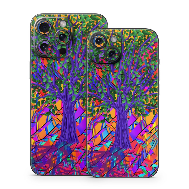 iPhone 15 Series Skin design of Psychedelic art, Pattern, Visual arts, Art, Plant, Acrylic paint, Modern art, with green, purple, orange, blue, purple, yellow, red colors