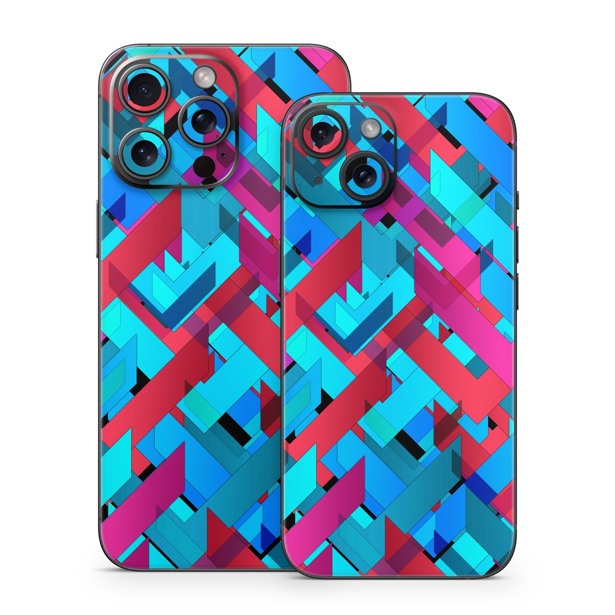 iPhone 15 Series Skin design of Pattern, Turquoise, Line, Teal, Magenta, Design, Textile, Symmetry, Colorfulness, with blue, red, purple, black colors
