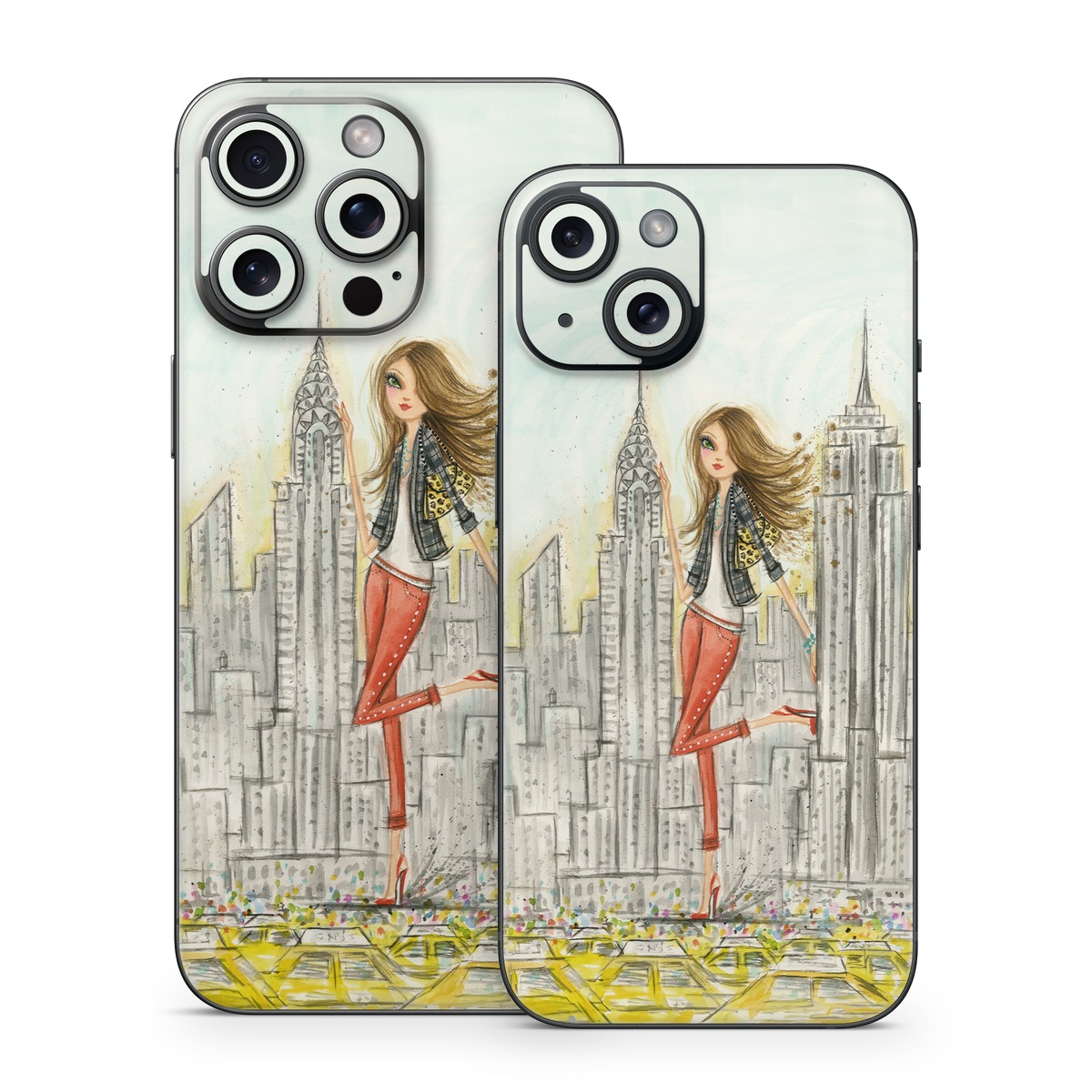 iPhone 15 Series Skin design of Human settlement, Fashion illustration, Illustration, City, Art, Architecture, Drawing, Fictional character, with gray, green, black, red colors