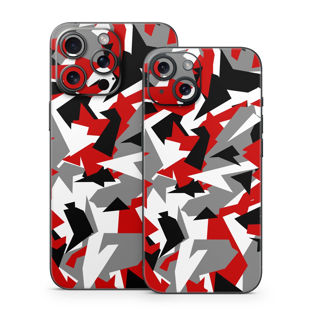 iPhone 15 Series Skin design of Red, Pattern, Font, Design, Textile, Carmine, Illustration, Flag, Crowd, with red, white, black, gray colors