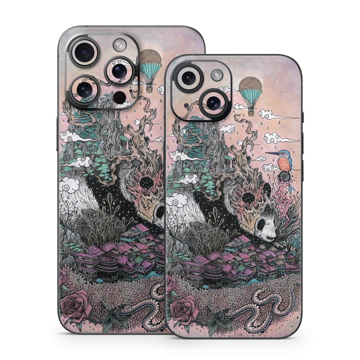 iPhone 15 Series Skin design of Illustration, Art, Fictional character, Printmaking, Marsupial, Graphic design, Rodent, Possum, with gray, black, red, blue, purple colors