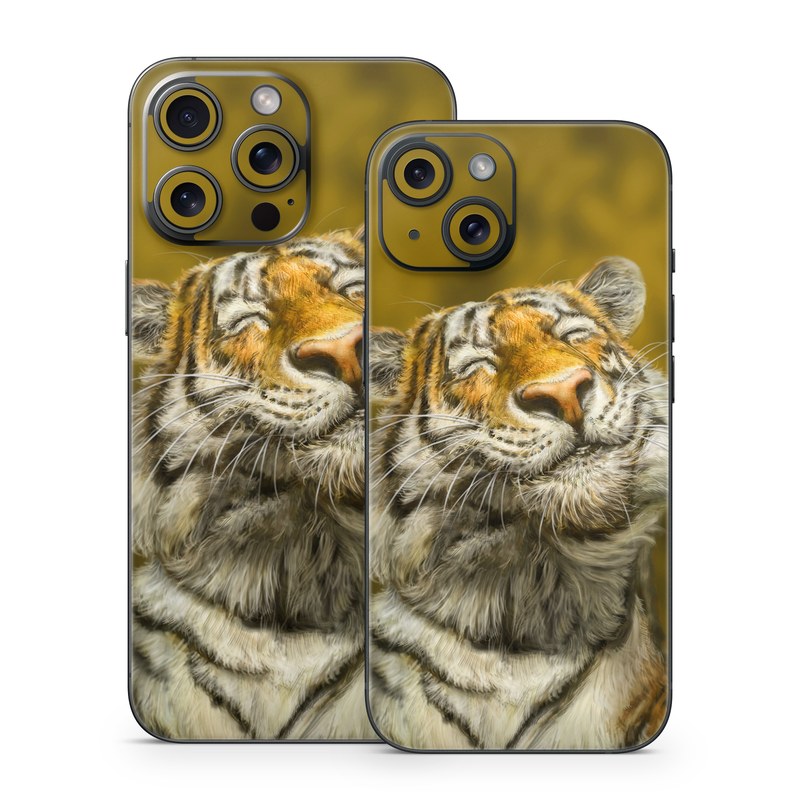 iPhone 15 Series Skin design of Tiger, Vertebrate, Bengal tiger, Mammal, Wildlife, Siberian tiger, Terrestrial animal, Felidae, Snout, Whiskers, with black, white, orange, yellow colors