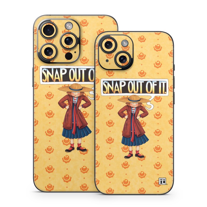 iPhone 15 Series Skin design of Cartoon, Illustration, Poster, Animated cartoon, Fiction, Anime, Art, Fictional character, Games, with pink, orange, black, red, gray, white colors