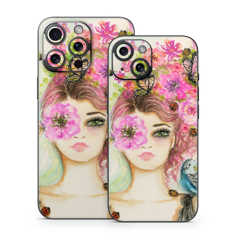 iPhone 15 Series Skin design of Face, Watercolor paint, Illustration, Pink, Head, Fashion illustration, Beauty, Art, Cheek, Painting, with white, pink, green, blue, yellow, red, brown colors