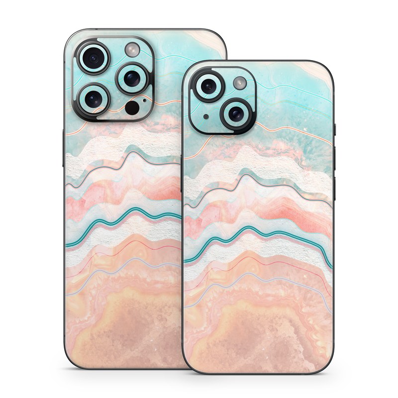 iPhone 15 Series Skin design of Aqua, Line, Pattern, Watercolor paint, Design, Illustration, Art, with blue, pink, white, orange, yellow colors