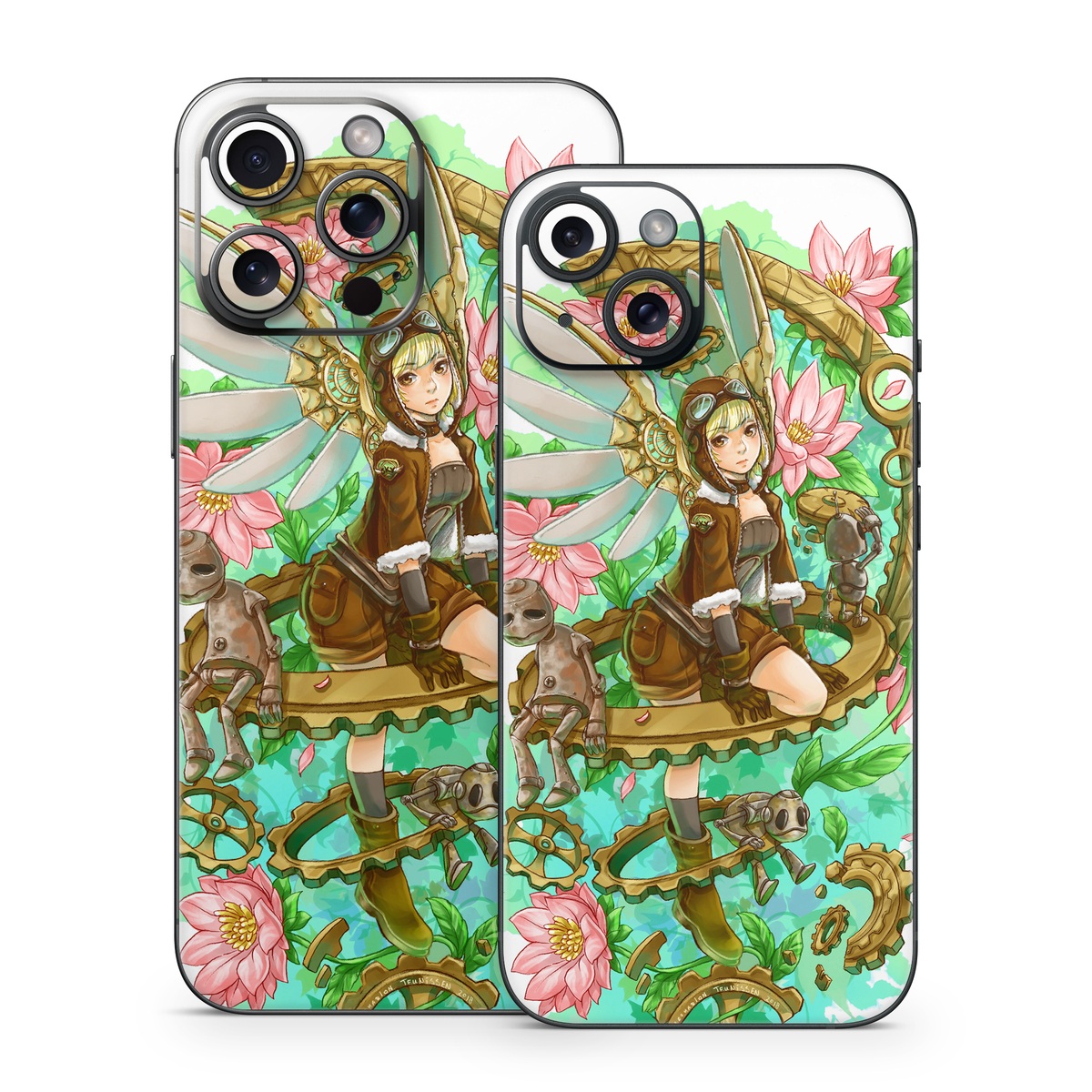 iPhone 15 Series Skin design of Illustration, Fictional character, Clip art, Art, Graphics, Plant, with white, yellow, pink, green, brown, black colors