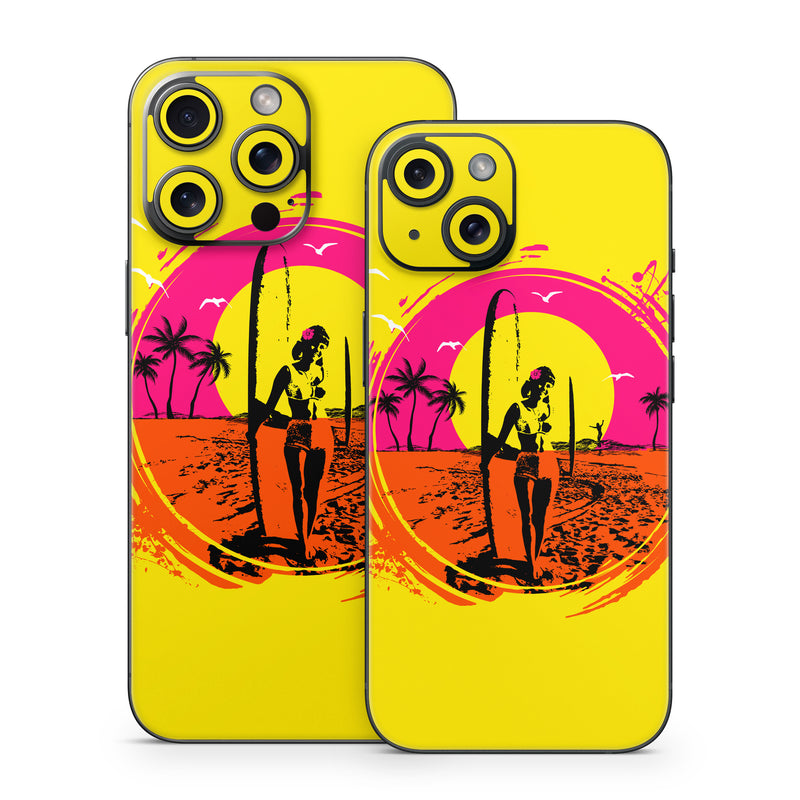iPhone 15 Series Skin design of Palm trees, Graphic design, Graphics, Surfing--Equipment and supplies, Surfboard, Silhouette