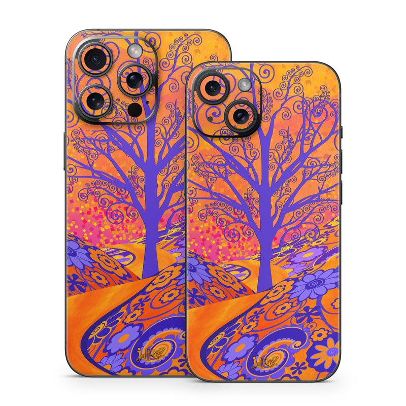iPhone 15 Series Skin design of Blue, Orange, Art, Acrylic paint, Modern art, Pattern, Visual arts, Painting, Majorelle blue, Psychedelic art, with orange, yellow, red, purple colors