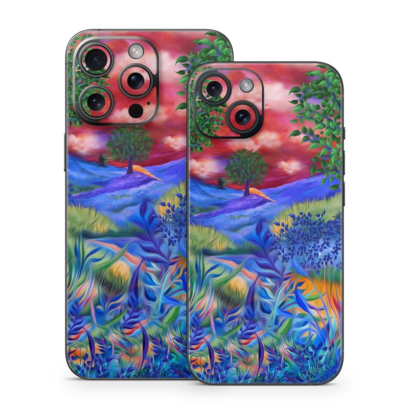 iPhone 15 Series Skin design of Art paint, Plant, Plant community, Paint, Natural landscape, People in nature, Vegetation, Grass, Art, Painting, with blue, red, green, orange, yellow, pink, white colors