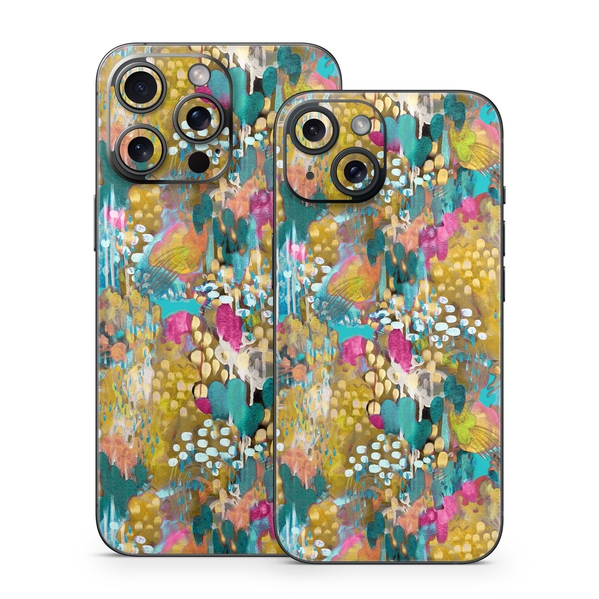 iPhone 15 Series Skin design of Pattern, Textile, Design, Art, Visual arts, Wildflower, with green, gray, blue, black, red colors