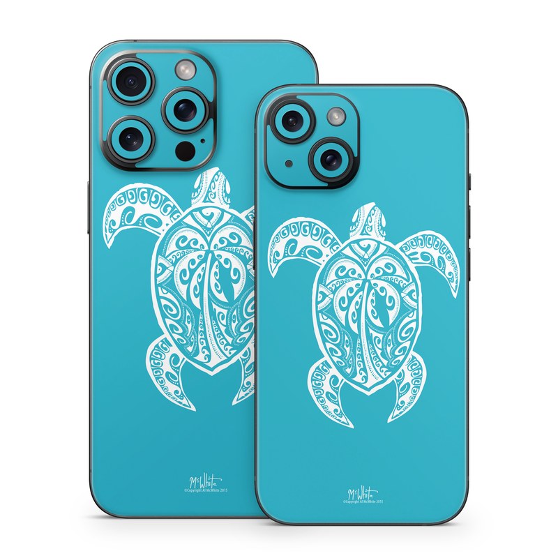 iPhone 15 Series Skin design of Sea turtle, Turtle, Green sea turtle, Reptile, Illustration, with blue, white colors