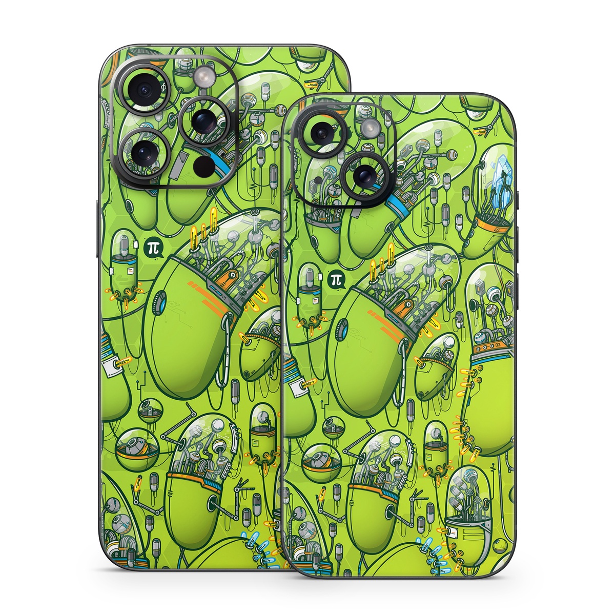 iPhone 15 Series Skin design of Green, Pattern, Yellow, Design, Illustration, Plant, Art, Graphic design, Urban design, with green, blue, gray, yellow, orange colors