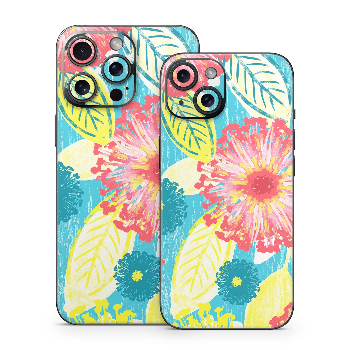 iPhone 15 Series Skin design of Pattern, Design, Flower, Floral design, Plant, Textile, Wrapping paper, Wildflower, Visual arts, with pink, gray, blue, yellow colors