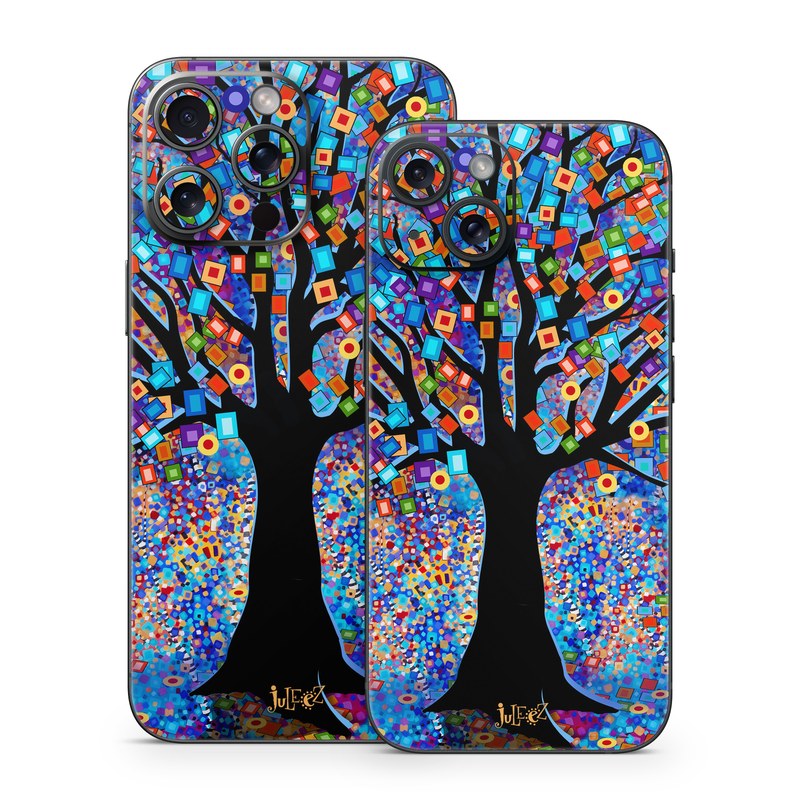 iPhone 15 Series Skin design of Psychedelic art, Modern art, Art, with black, blue, red, orange, yellow, green, purple colors