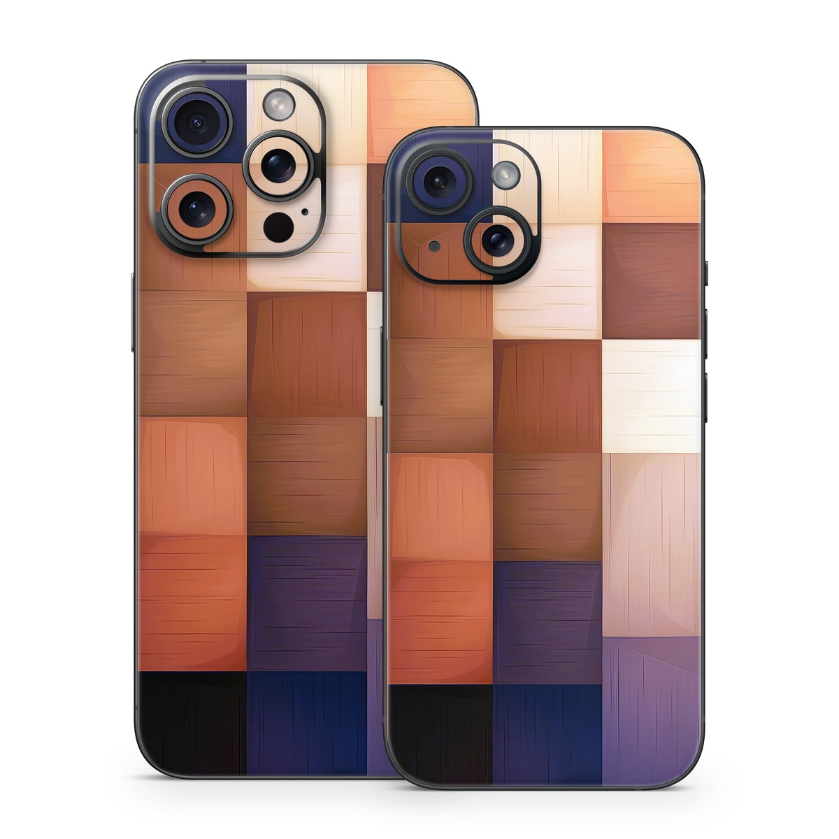 iPhone 15 Series Skin design of Brown, Light, Rectangle, Product, Wood, Blue, Orange, Amber, Textile, Wood stain, with yellow, orange, red, black, brown, blue, purple colors
