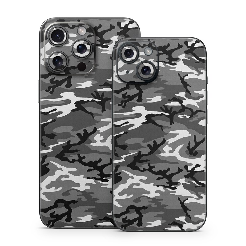 iPhone 15 Series Skin design of Military camouflage, Pattern, Clothing, Camouflage, Uniform, Design, Textile, with black, gray colors