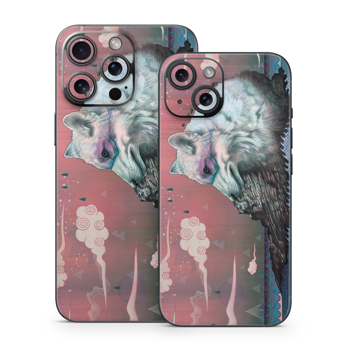 iPhone 15 Series Skin design of Illustration, Drawing, Sketch, Art, Graphic design, Lion, Goats, Fictional character, Ink, Bison, with gray, purple, black, red colors