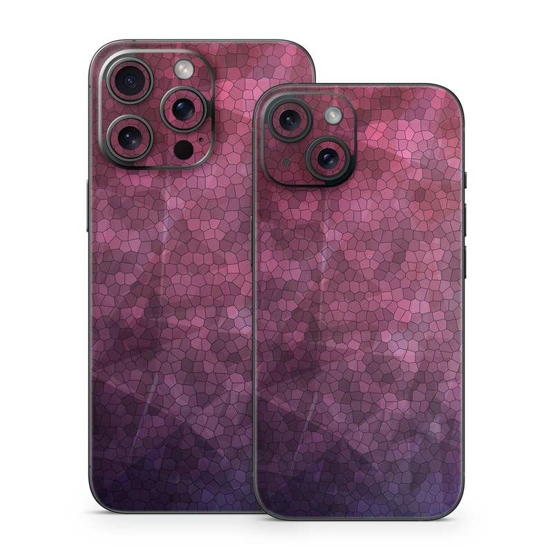 iPhone 15 Series Skin design of Purple, Sky, Red, Violet, Pink, Pattern, Design, Triangle, Line, Magenta, with black, red, purple, pink, white colors