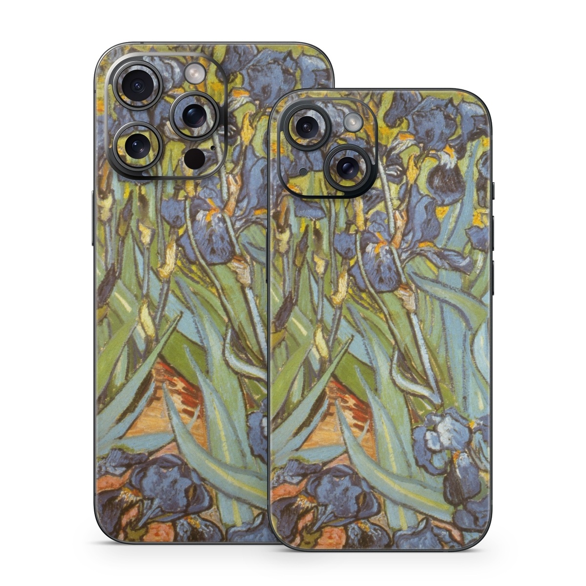 iPhone 15 Series Skin design of Painting, Plant, Art, Flower, Iris, Modern art, Perennial plant, with gray, green, black, red, blue colors