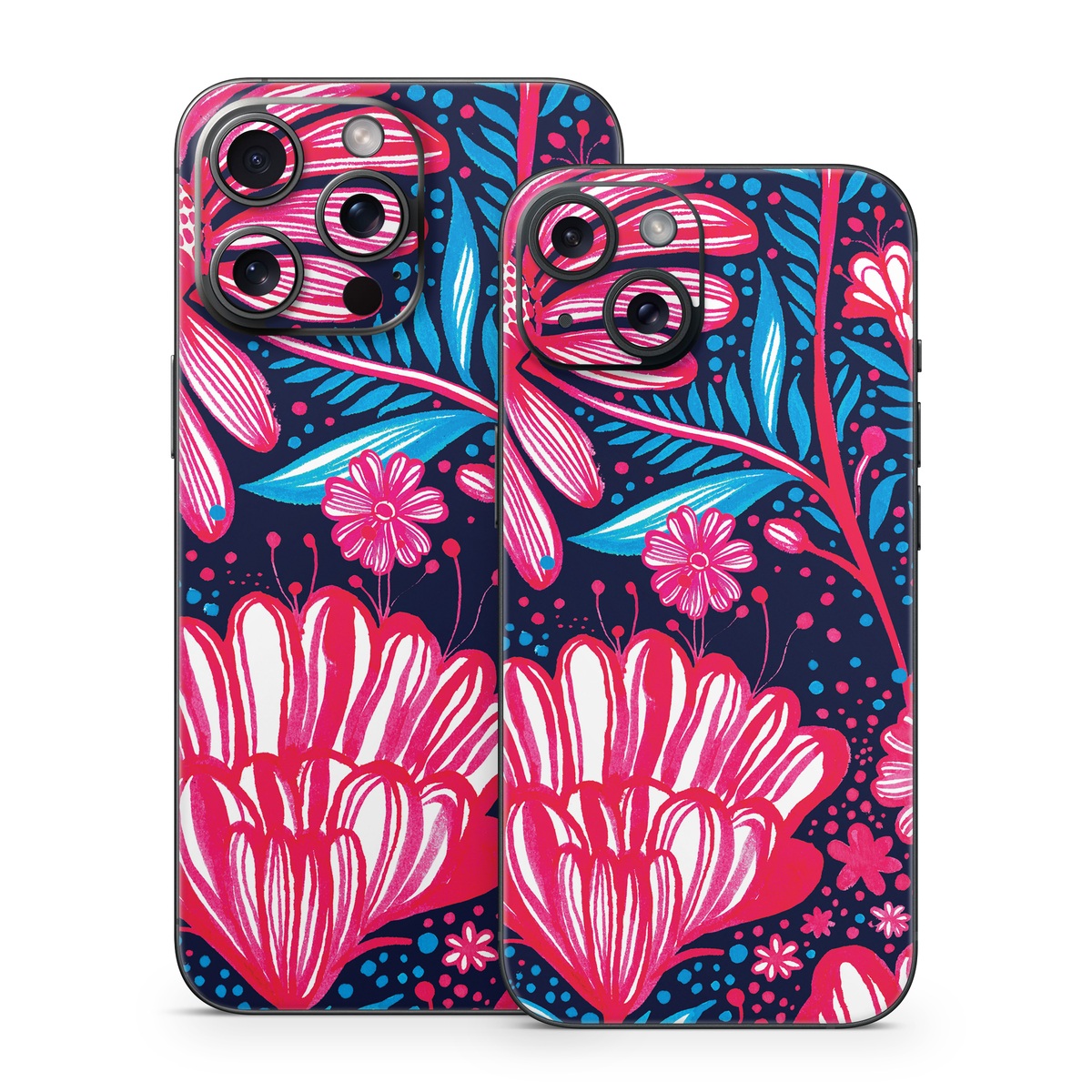iPhone 15 Series Skin design of Pattern, Red, Pink, Floral design, Textile, Design, Flower, Plant, Petal, with black, white, red, blue, pink colors