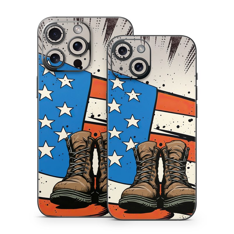 iPhone 15 Series Skin design of Footwear, Shoe, Walking shoe, Outdoor shoe, Line, Flag of the united states, Sneakers, Font, Art, Human leg, with red, blue, white, black, brown, gray colors