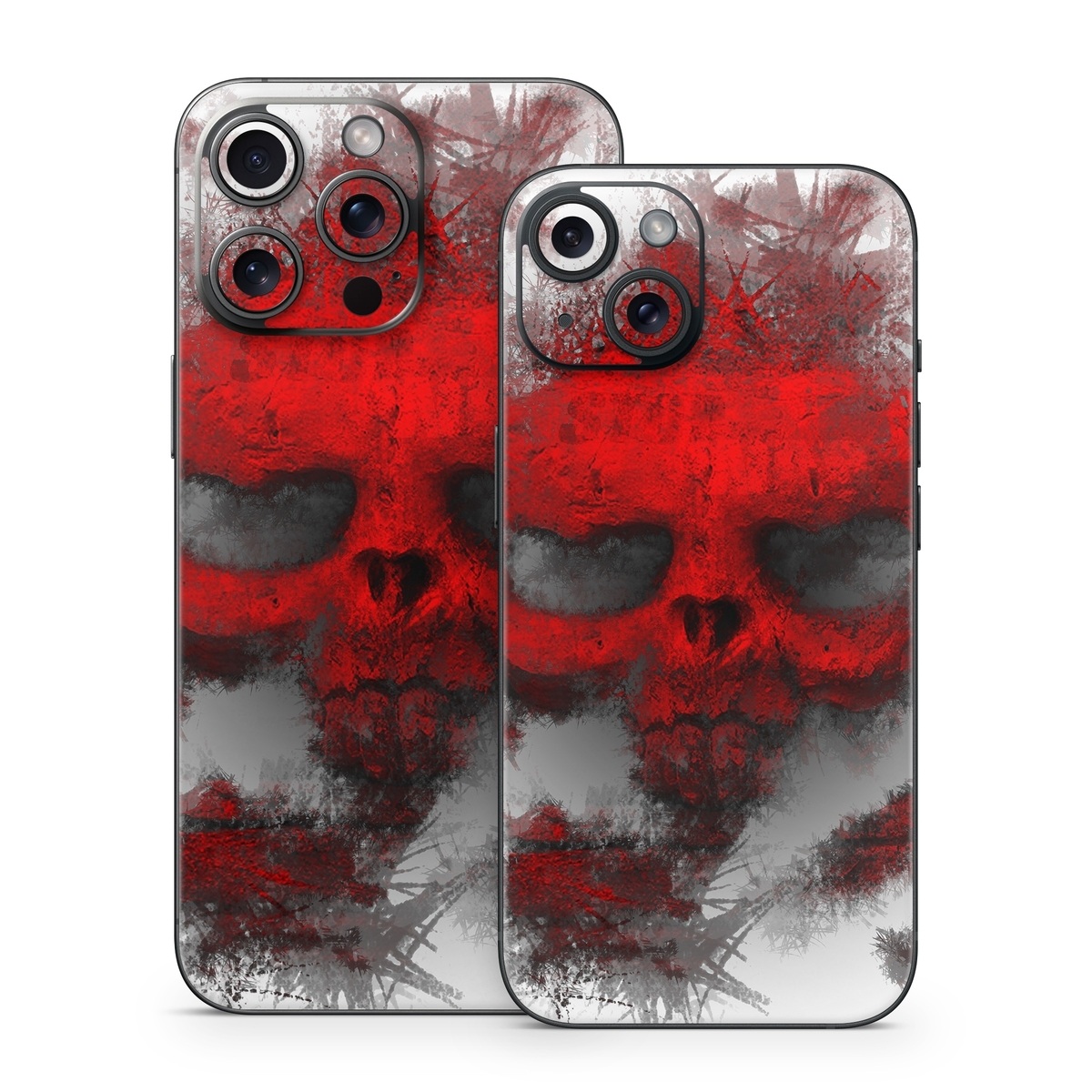 iPhone 15 Series Skin design of Red, Graphic design, Skull, Illustration, Bone, Graphics, Art, Fictional character, with red, gray, black, white colors