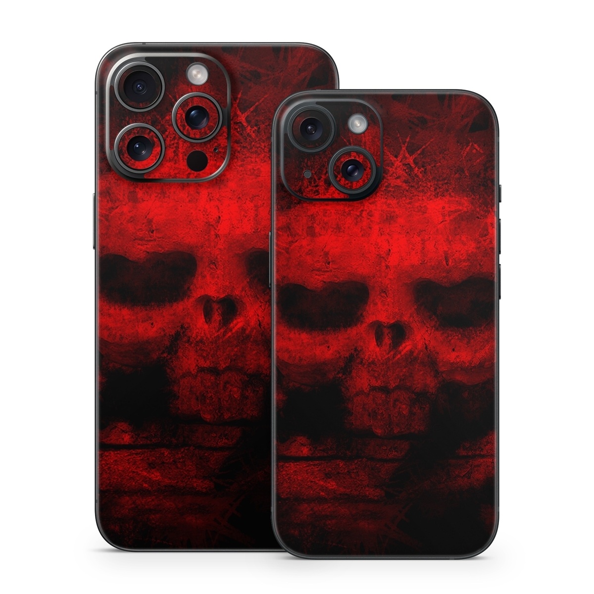 iPhone 15 Series Skin design of Red, Skull, Bone, Darkness, Mouth, Graphics, Pattern, Fiction, Art, Fractal art, with black, red colors