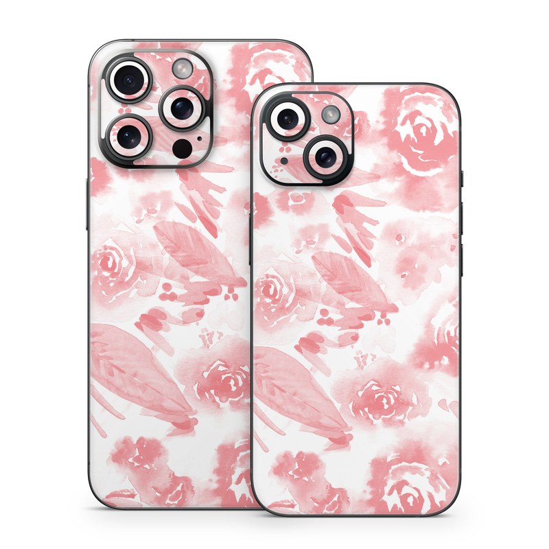 iPhone 15 Series Skin design of Pink, Pattern, Rose, Design, Floral design, Rose family, Garden roses, Petal, Flower, Textile, with white, red, pink colors