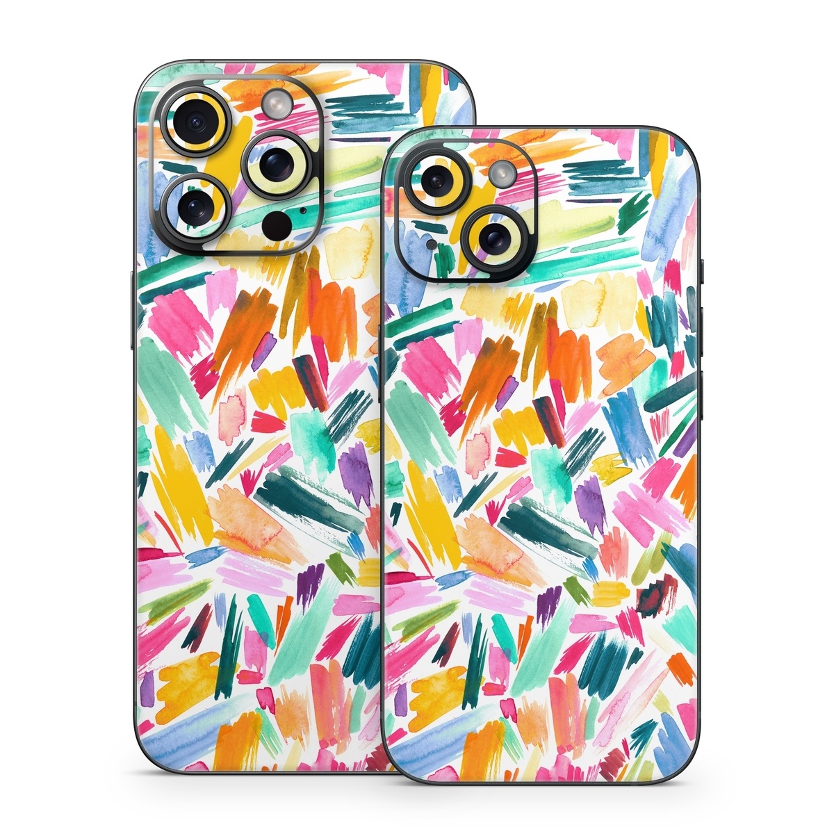 iPhone 15 Series Skin design of Colorfulness, Art, Triangle, Pattern, Painting, Symmetry, Creative arts, Paint, Electric blue, Art paint, with white, pink, blue, yellow, orange, red, green, gray colors