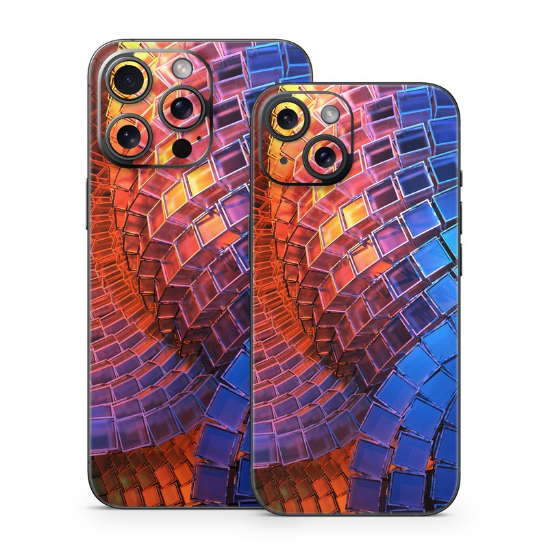 iPhone 15 Series Skin design of Blue, Red, Orange, Light, Pattern, Architecture, Design, Fractal art, Colorfulness, Psychedelic art, with black, red, blue, purple, gray colors