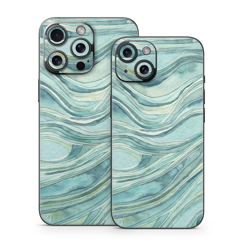 iPhone 15 Series Skin design of Aqua, Blue, Pattern, Turquoise, Teal, Water, Design, Line, Wave, Textile, with gray, blue colors