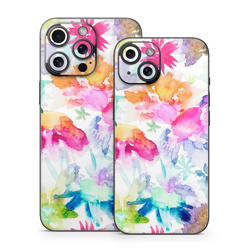 iPhone 15 Series Skin design of Art paint, Botany, Paint, Petal, Painting, Creative arts, Art, Line, Material property, Pattern, with white, blue, green, red, pink, purple, yellow colors