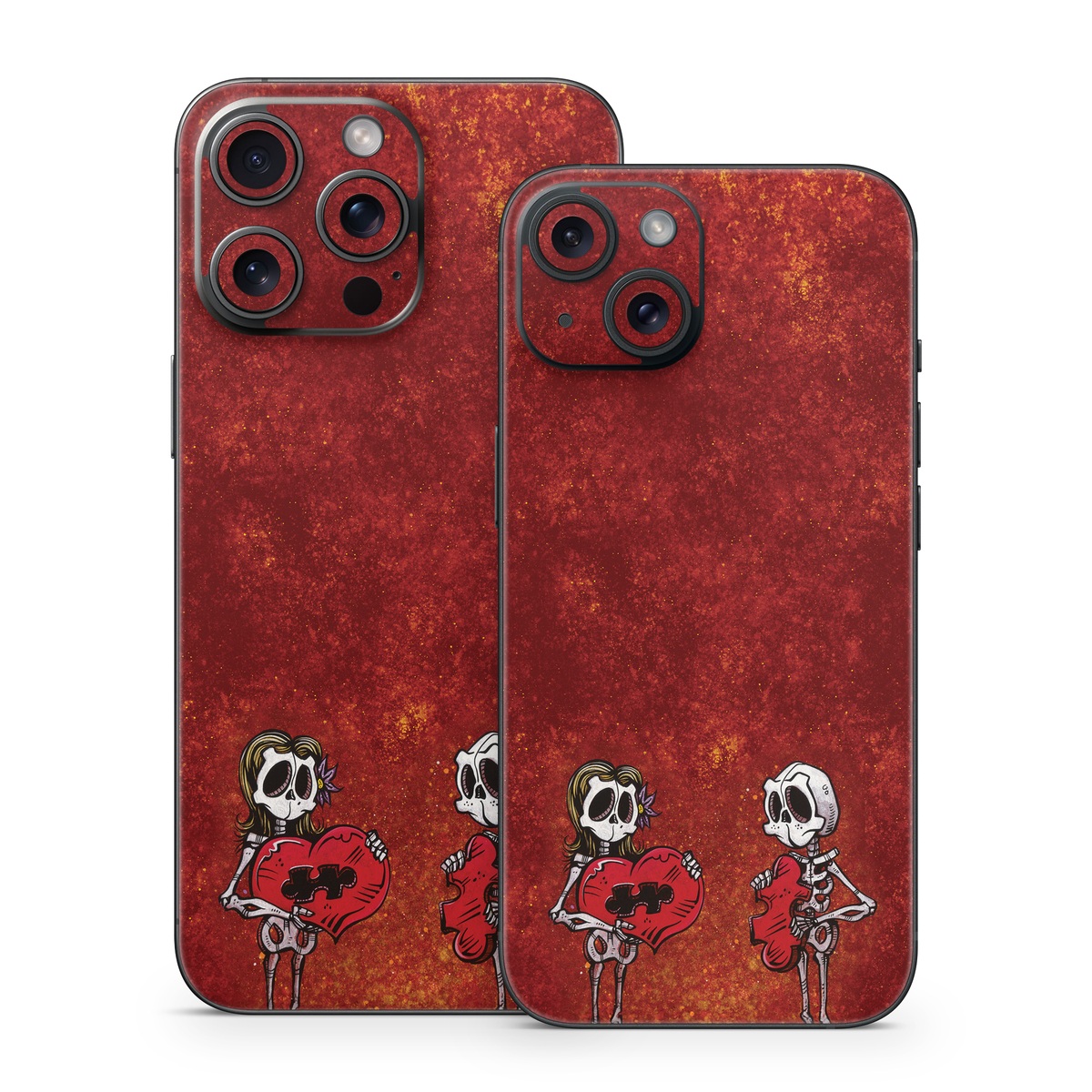 iPhone 15 Series Skin design of Font, Tints and shades, Bone, Art, Skull, Pattern, Creative arts, Carmine, Visual arts, Rectangle, with white, black, gray, brown, red, yellow, orange colors