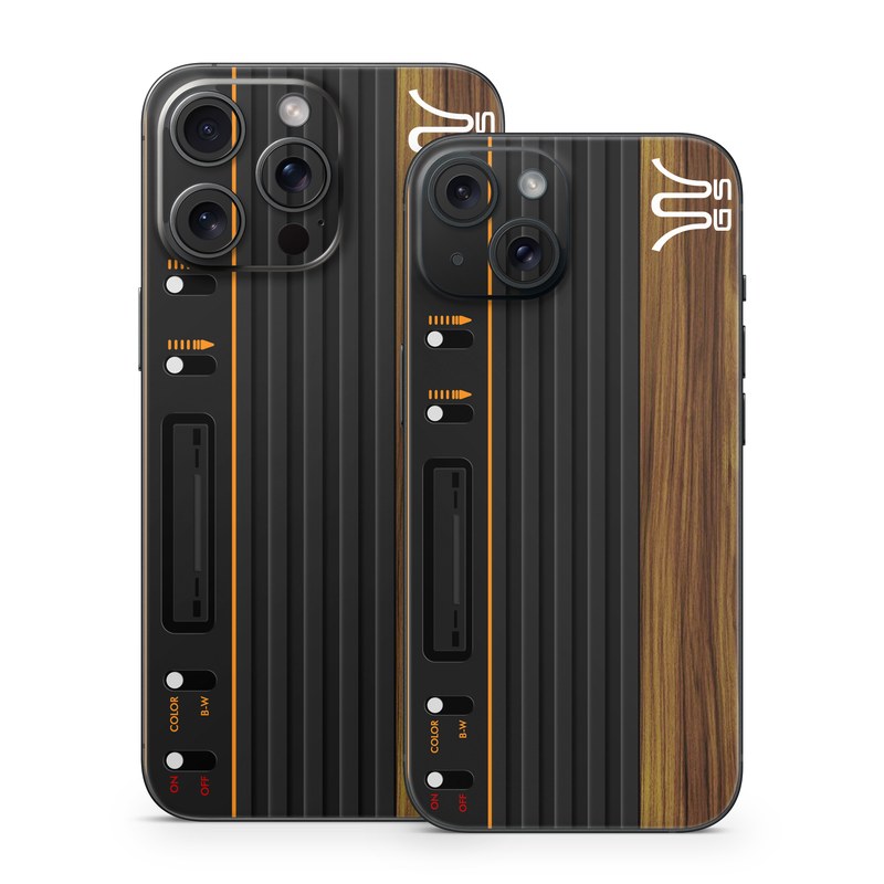 iPhone 15 Series Skin design of Guitar amplifier, Technology, Electronic instrument, with black, red colors