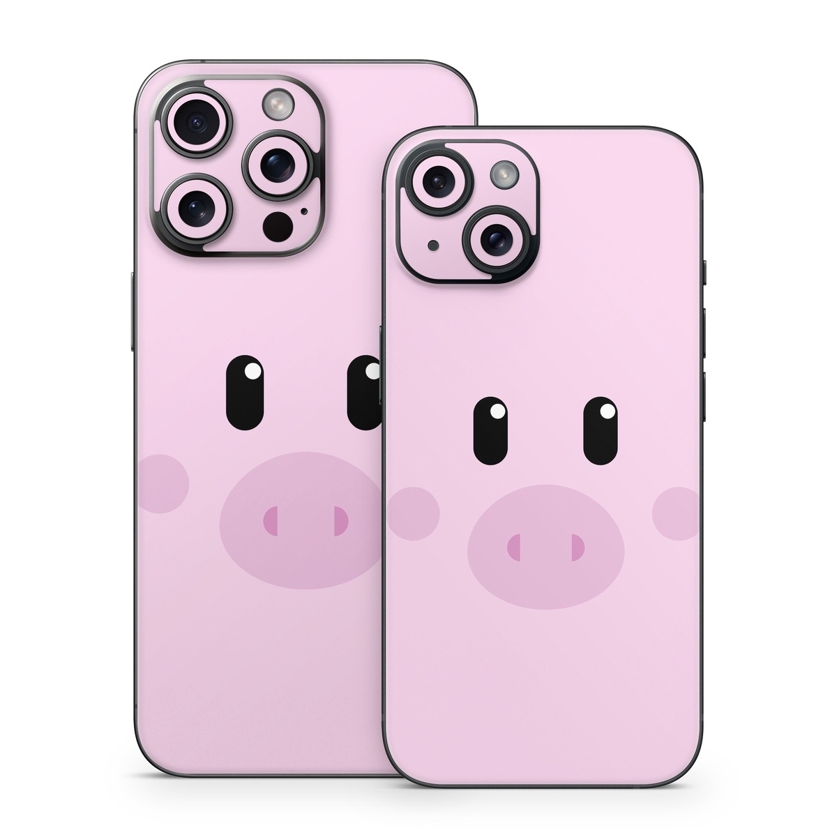 iPhone 15 Series Skin design of Pink, Cartoon, Violet, Nose, Purple, Snout, Suidae, Material property, Illustration, Animation, with pink, black, white colors