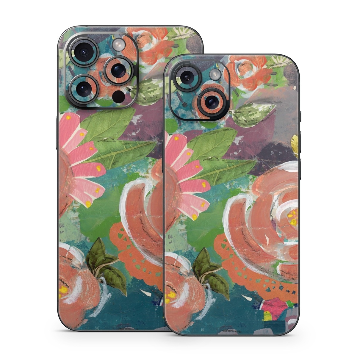 iPhone 15 Series Skin design of Painting, Watercolor paint, Still life, Child art, Art, Illustration, Acrylic paint, Flower, Visual arts, Textile, with green, pink, red, yellow, blue, white, black, gray colors