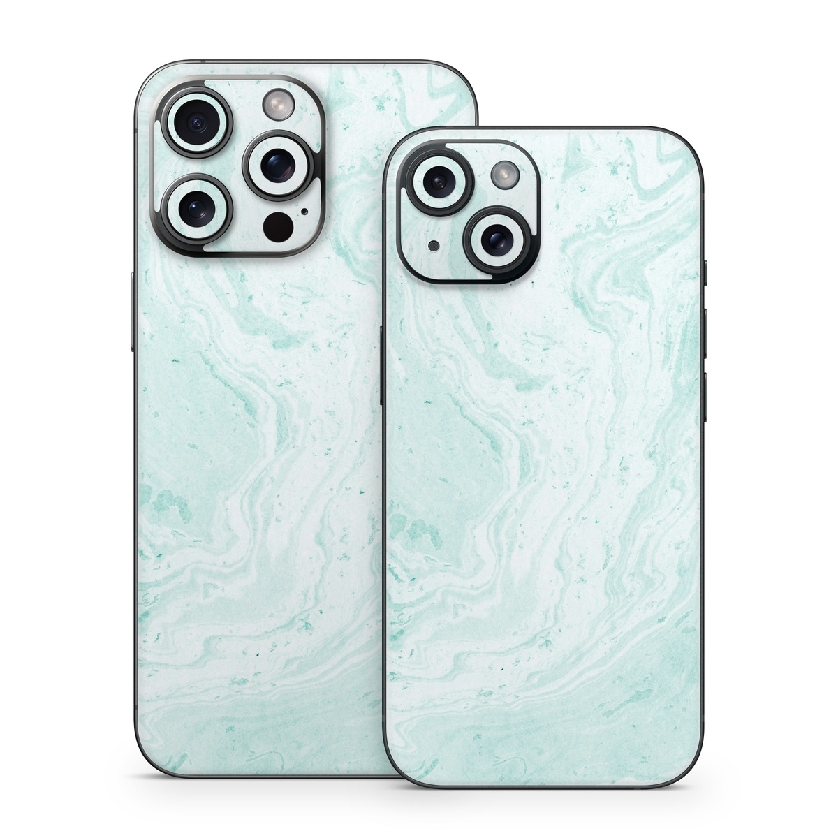iPhone 15 Series Skin design of White, Aqua, Pattern, with green, blue colors